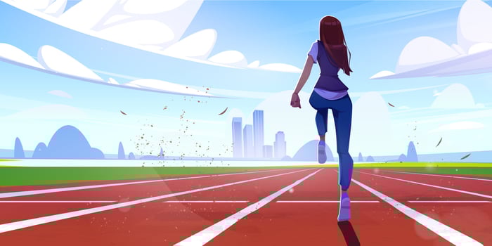 Athletic woman run on stadium, sport workout. vector