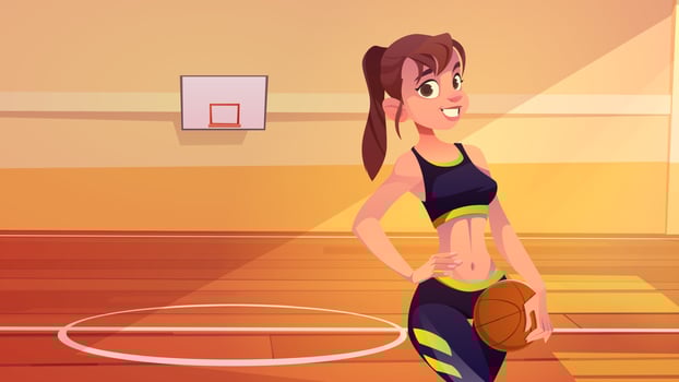 Girl basketball player posing on indoor court vector