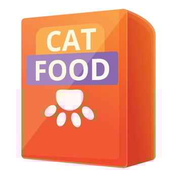 Cat food carton pack icon, cartoon style vector