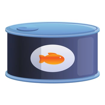 Cat food fish tin icon, cartoon style vector