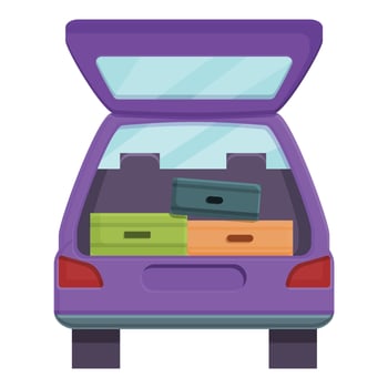 Travel trunk car icon, cartoon style vector