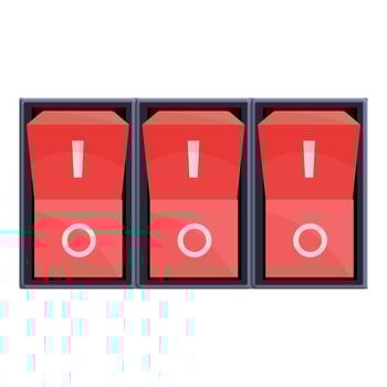 Red button breaker switch icon, cartoon style vector