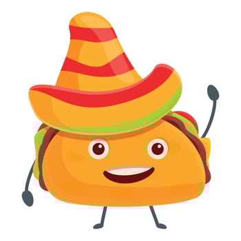 Tacos in sombrero icon, cartoon style vector