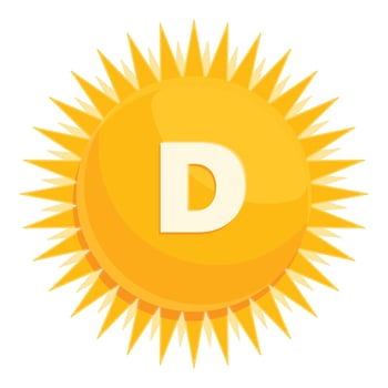 Shining sun vitamin icon, cartoon style vector