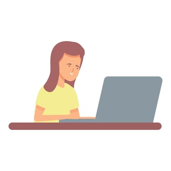 Girl learn icon cartoon vector. Internet school vector