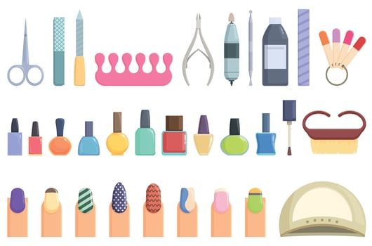 Nail service icons set cartoon vector. Manicure gel vector