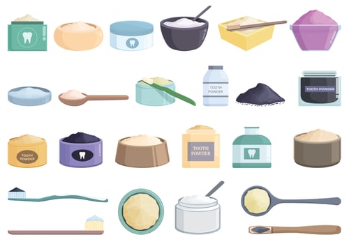 Tooth powder icons set cartoon vector. Health dentist vector