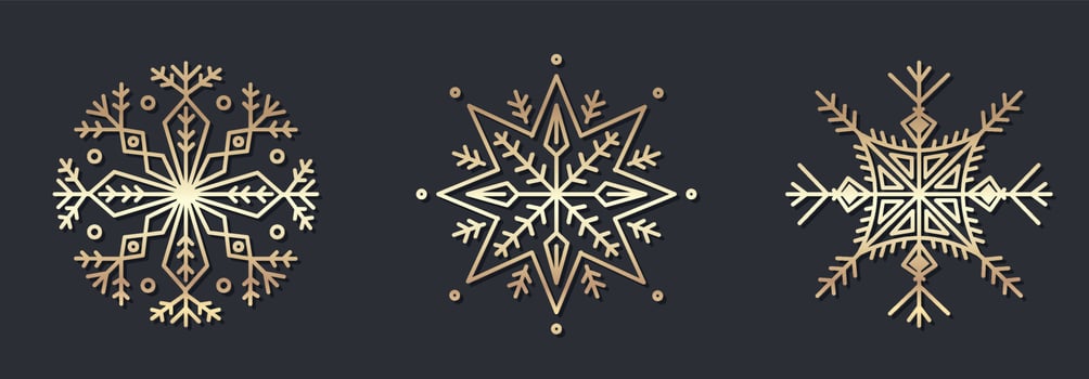 Set of decorative gold snowflakes ornament vector