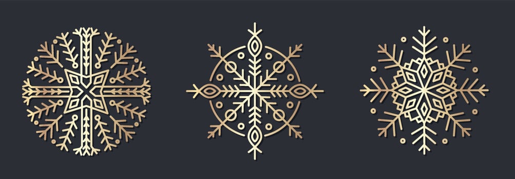 Set of decorative gold snowflakes ornament vector