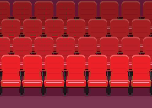 Red chairs in movie theater vector