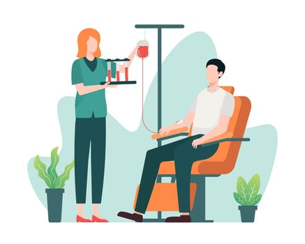 Man receiving blood in hospital vector