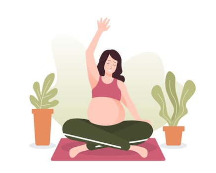 Pregnant woman exercising at home. Yoga for pregnant illustration vector