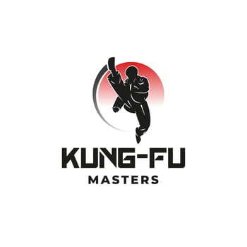 Kung Fu master logo. man jumps with kicks fight logo design template vector