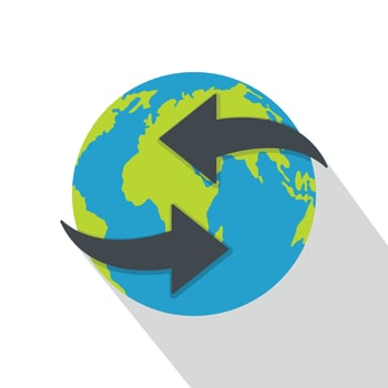 Moving earth icon, flat style. vector