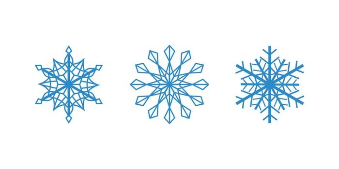 Vector blue snowflakes on the whitebackground. Isolated outline flakes set. Line art collection for winter decor.