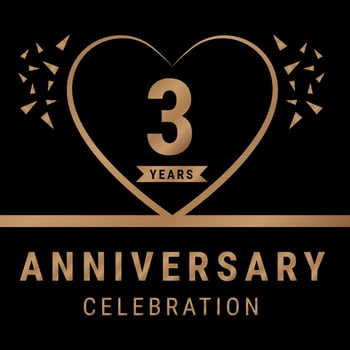 3 years anniversary celebration logotype. anniversary logo with golden color isolated on black background, vector design for celebration, invitation card, and greeting card. Eps10 Vector Illustration