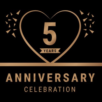 5 years anniversary celebration logotype. anniversary logo with golden color isolated on black background, vector design for celebration, invitation card, and greeting card. Eps10 Vector Illustration
