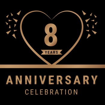 8 years anniversary celebration logotype. anniversary logo with golden color isolated on black background, vector design for celebration, invitation card, and greeting card. Eps10 Vector Illustration