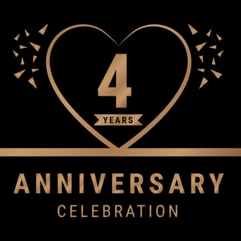 4 years anniversary celebration logotype. anniversary logo with golden color isolated on black background, vector design for celebration, invitation card, and greeting card. Eps10 Vector Illustration