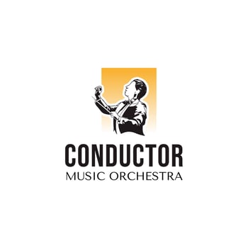 Music Logo, Man Silhouette With Stick Logo Design, Musical Arranged Mascot Logo. Conductor or Choirmaster vector illustration