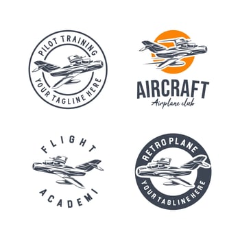 Collection of Aircraft academy logo. Plane pilot school and training logo design template vector