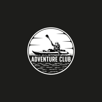 Kayak boat paddle pedal, silhouette of river stream kayaking logo design vector