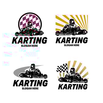 Kart Racing Emblems Logo Vector illustration. Kart racer with helmet logo design template