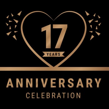 17 years anniversary celebration logotype. anniversary logo with golden color isolated on black background, vector design for celebration, invitation card, and greeting card. Eps10 Vector Illustration