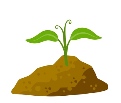 Sprout of plant in ground. Green leaves of young seedlings in soil. Flat cartoon illustration vector