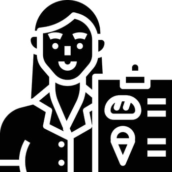 waitress order avatar woman menu - solid icon vector