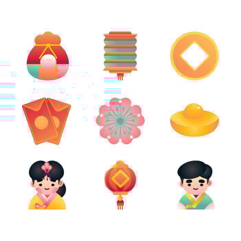 Cute Seollal Icon Set vector