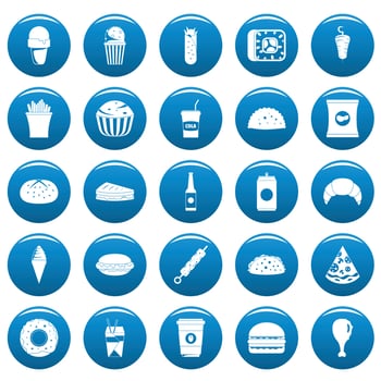 Fast food vector icons set blue, simple style
