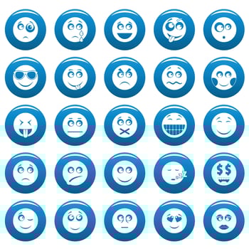 Smile vector icon set blue, simple style