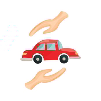 Car protected by hands icon, cartoon style vector