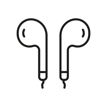 Earphone Line Icon. Wireless Headphone Linear Sign. Portable Ear Phone for Listening to Music Outline Symbol. Earbud Sound Equipment. Headset Icon. Editable Stroke. Isolated Vector Illustration.