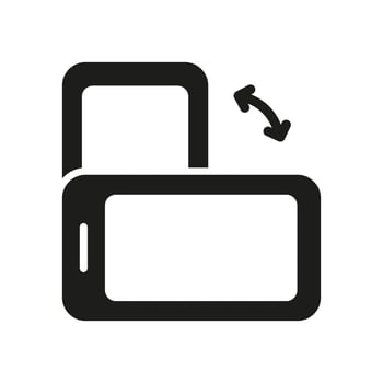 Tilt Mobile Phone Glyph Pictogram. Cellphone Monitor Rotation Symbol. Smartphone Screen Rotate Silhouette Icon. Vertical and Horizontal Screen. Isolated Vector Illustration.