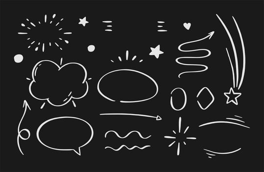 A set of elements of highlighting arrows underscores, speech bubble brush strokes, flash. Vector illustration