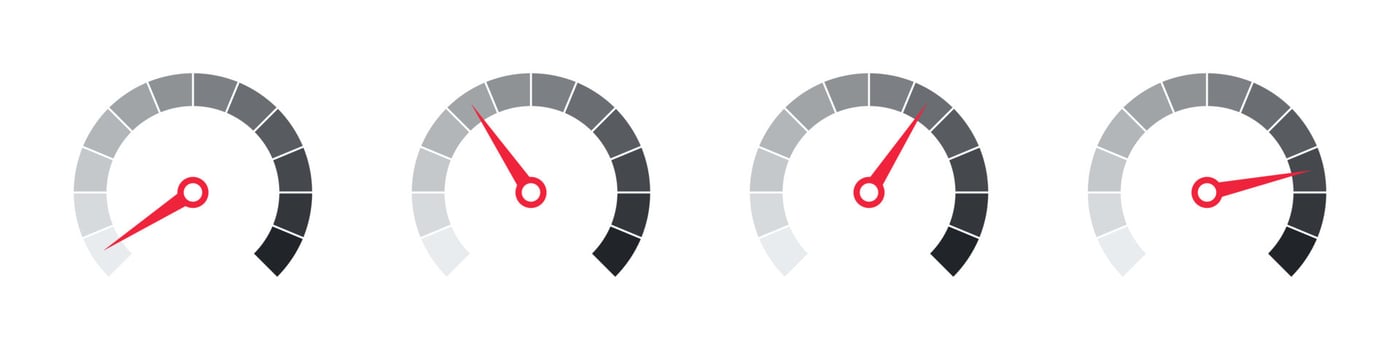 Risk Gauge Scale. Speedometer icons. Set of Measuring Scales. Vector illustration