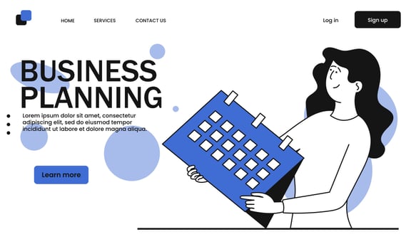 Business planning and woman holding calendar vector illustration concept. Strategy marketing plan and finance schedule. Planning project and market organization. Workflow process and online trend
