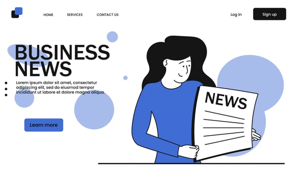 Business news and woman read newspaper vector illustration concept. Media information and global broadcasting press. Journalism and reportage publication for reading. Business newsprint urgent