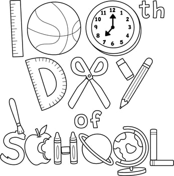100th Day Of School Art Isolated Coloring Page vector