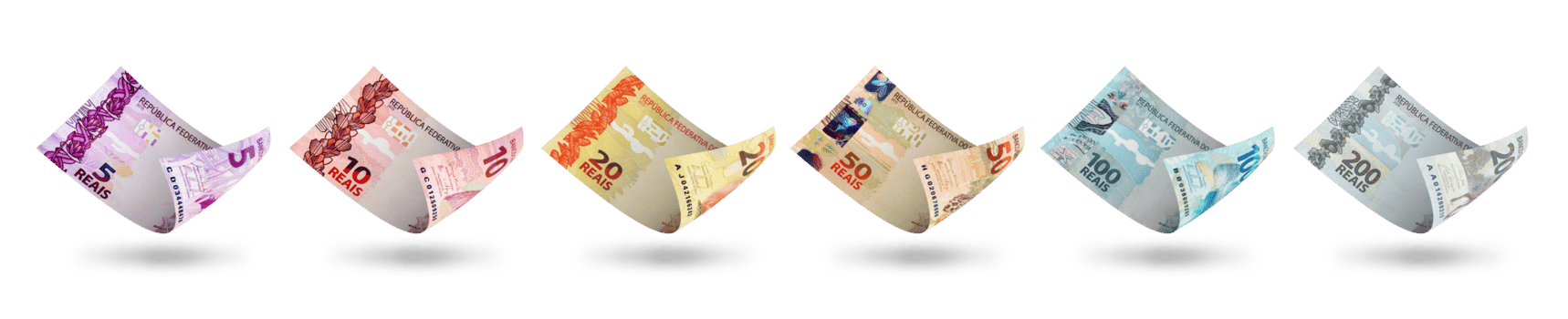 Set of Brazilian real notes denominations. 3d illustration png