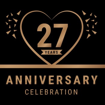 27 years anniversary celebration logotype. anniversary logo with golden color isolated on black background, vector design for celebration, invitation card, and greeting card. Eps10 Vector Illustration