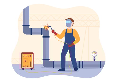 Welding Service with Professional Welder Job Weld Metal Structures, Pipe and Steel Construction in Flat Cartoon Hand Drawn Templates Illustration vector