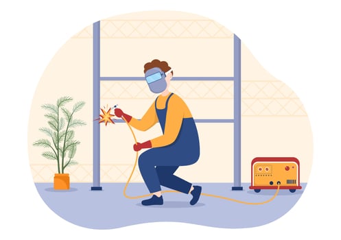 Welding Service with Professional Welder Job Weld Metal Structures, Pipe and Steel Construction in Flat Cartoon Hand Drawn Templates Illustration vector