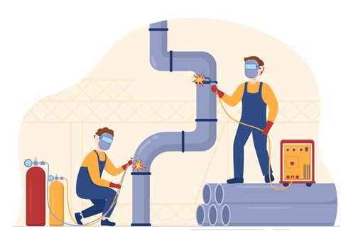 Welding Service with Professional Welder Job Weld Metal Structures, Pipe and Steel Construction in Flat Cartoon Hand Drawn Templates Illustration vector