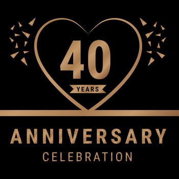 40 years anniversary celebration logotype. anniversary logo with golden color isolated on black background, vector design for celebration, invitation card, and greeting card. Eps10 Vector Illustration