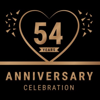 54 years anniversary celebration logotype. anniversary logo with golden color isolated on black background, vector design for celebration, invitation card, and greeting card. Eps10 Vector Illustration