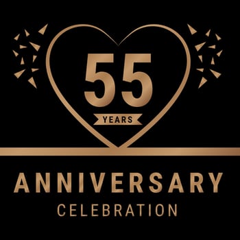 55 years anniversary celebration logotype. anniversary logo with golden color isolated on black background, vector design for celebration, invitation card, and greeting card. Eps10 Vector Illustration