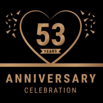 53 years anniversary celebration logotype. anniversary logo with golden color isolated on black background, vector design for celebration, invitation card, and greeting card. Eps10 Vector Illustration